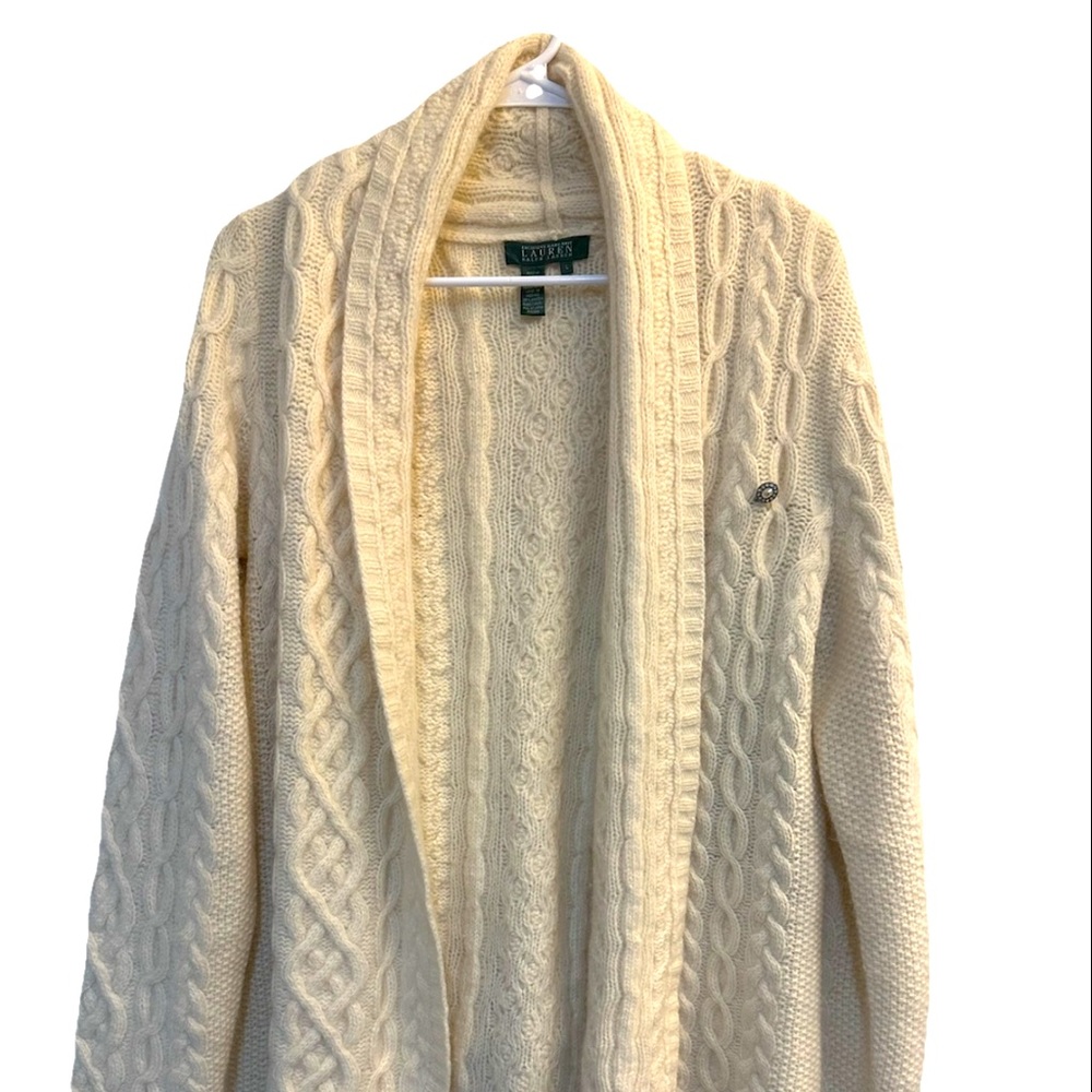 Vintage Ralph Lauren Exclusive Hand Knit Angora Cable Cardigan Sweater L